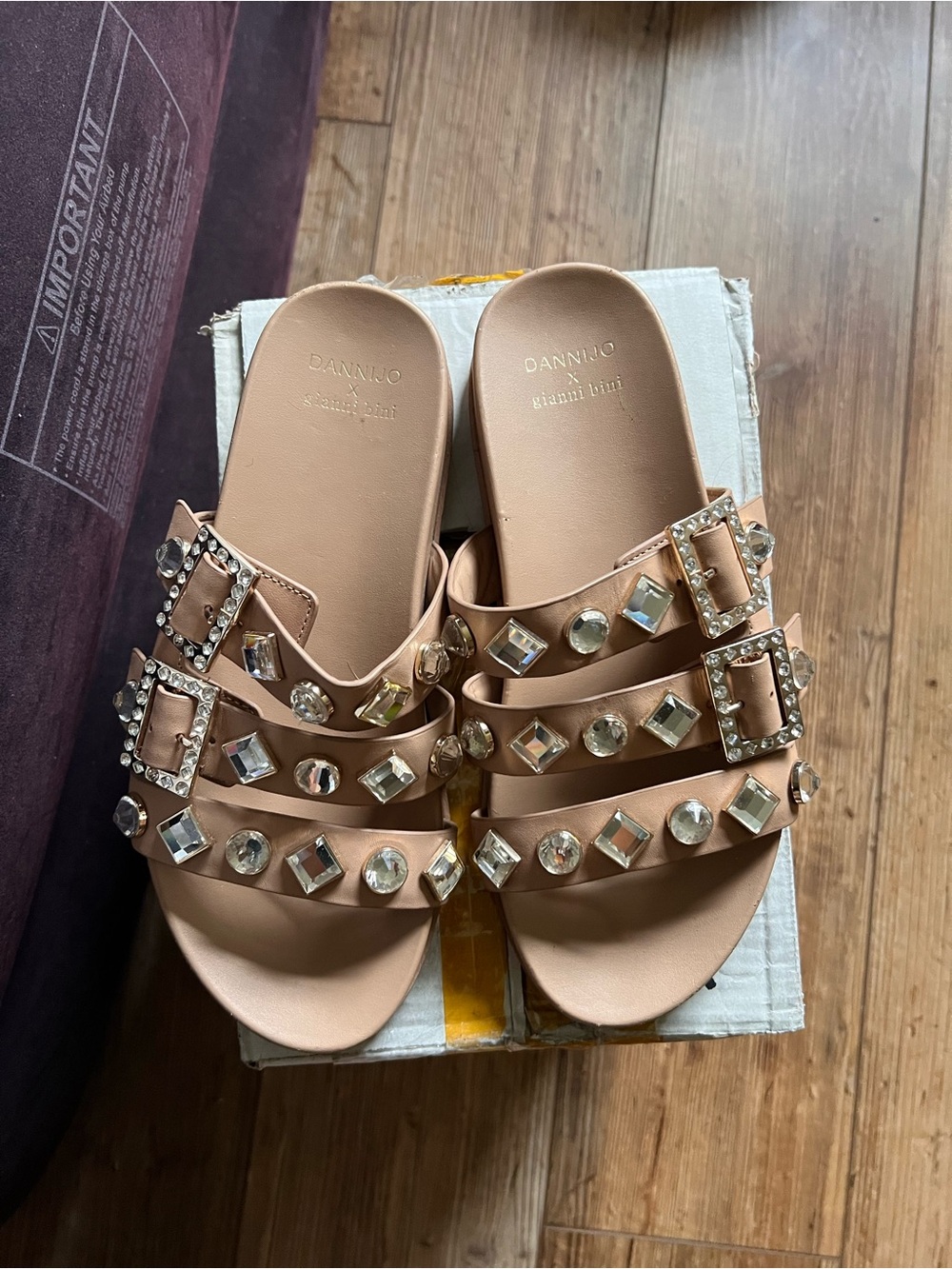 Gianni Bini Nude Pink Embellished Studded Slide Sandals